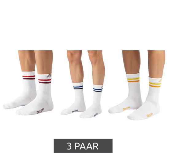 3 Pairs of Kappa Tennis Socks, Cotton Socks with Kappa Logo, Everyday Socks, 371F4ZW A01 White