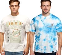 RE:COVERED X NFL Miami Dolphins Herren T-Shirt mit Front-Print Baumwoll-Shirt RCNFL Ecru-Weiß oder Batik Blau