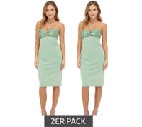 2-pack of off-the-shoulder women's mini dresses, slim-fitting bandeau dress with cutouts, 941431 Green