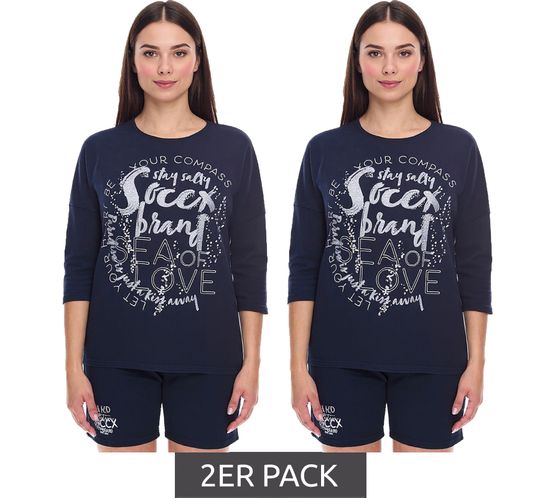 2-pack SOCCX Women's Oversized Crew Neck Sweatshirt, Everyday Sweater SCU-2100-3772 Blue