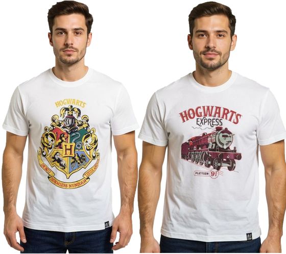 RE:COVERED X Harry Potter Men's T-Shirt Hogwarts House or Hogwarts Express Cotton Shirt White