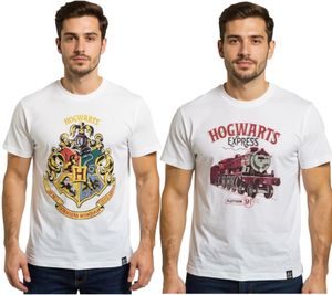 RE:COVERED X Harry Potter Herren T-Shirt Hogwarts House oder Hogwarts Express Baumwoll-Shirt Weiß