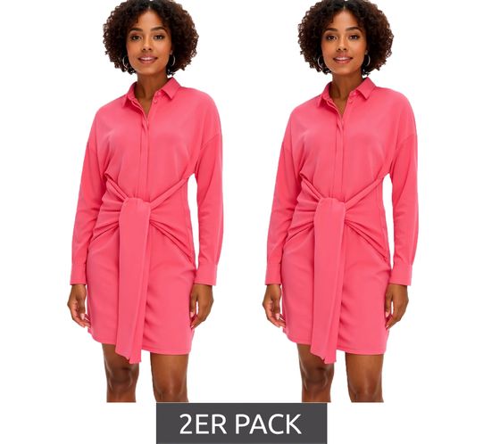 Pack de 2 minivestidos elegantes para mujer, vestidos de verano con cuello camisero y mangas murciélago, 934479 Rosa