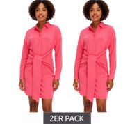 2-pack of stylish women's mini dresses, summer dresses with a shirt collar and batwing sleeves, 934479 Pink
