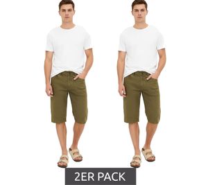 Confezione da 2 bermuda lunghi in denim da uomo, pantaloni in cotone con look vintage, shorts 903459 verde oliva Confezione da 2 bermuda lunghi in denim da uomo, pantaloni in cotone con look vintage, shorts 903459 verde oliva