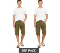 2er Sparpack Herren Long-Jeans-Bermuda Baumwoll-Hose im Vintage-Look kurze Hose 903459 Oliv-Grün