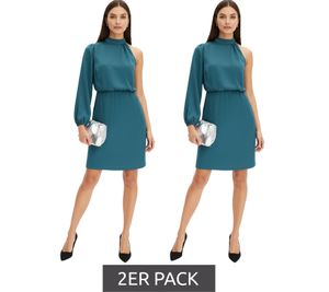 Lot de 2 robes élégantes à une épaule pour femme, robe printanière en satin brillant, robe midi, 925469, vert Lot de 2 robes élégantes à une épaule pour femme, robe printanière en satin brillant, robe midi, 925469, vert