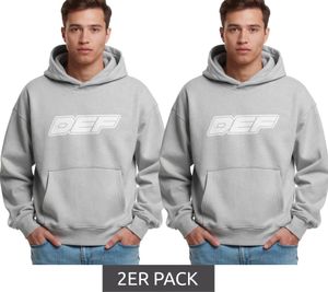 Felpa con cappuccio da uomo DEF MERCH, confezione da 2, con tasca a marsupio e grande stampa Souvenir Microchip, grigia Felpa con cappuccio da uomo DEF MERCH, confezione da 2, con tasca a marsupio e grande stampa Souvenir Microchip, grigia