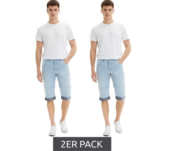 Bermudas vaqueras largas para hombre (paquete de 2), algodón con dobladillo fijo, sostenibles, 918735 azul claro
