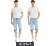 2er Sparpack Herren Long-Jeans-Bermuda Baumwoll-Hose mit fixiertem Umschlag nachhaltige kurze Hose 918735 Hell-Blau