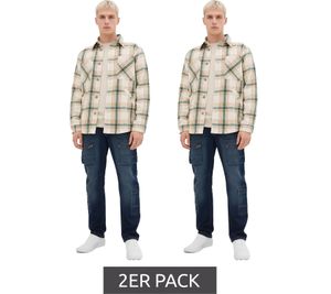 Confezione da 2 giacche-camicia da uomo a quadri, giacca da mezza stagione, beige/verde/bianco Confezione da 2 giacche-camicia da uomo a quadri, giacca da mezza stagione, beige/verde/bianco