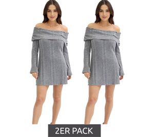 Women's Knit Dress with Bardot Neckline, Off-the-Shoulder Mini Dress, 912333 Gray