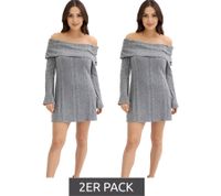 2er Sparpack Damen Strick-Kleid mit Bardot-Ausschnitt Mini-Kleid Schulterfrei 912333 Grau 2er Sparpack Damen Strick-Kleid mit Bardot-Ausschnitt Mini-Kleid Schulterfrei 912333 Grau
