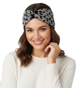 Bandeau tricoté ZWILLINGSHERZ en cachemire avec flèches, accessoire d'hiver 8007 Gris/Noir Bandeau tricoté ZWILLINGSHERZ en cachemire avec flèches, accessoire d'hiver 8007 Gris/Noir