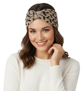 Bandeau tricoté ZWILLINGSHERZ en cachemire avec flèches, accessoire d'hiver 8007 Beige/Noir Bandeau tricoté ZWILLINGSHERZ en cachemire avec flèches, accessoire d'hiver 8007 Beige/Noir