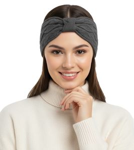 ZWILLINGSHERZ Knitted Headband, Cashmere Headband, Headwear with Knot, Winter Headband, Accessory, 8007 Dark Gray ZWILLINGSHERZ Knitted Headband, Cashmere Headband, Headwear with Knot, Winter Headband, Accessory, 8007 Dark Gray