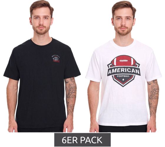 Confezione da 6 T-shirt basic in cotone da uomo U.S. SPORT AMERICA, girocollo, manica corta, nero/bianco
