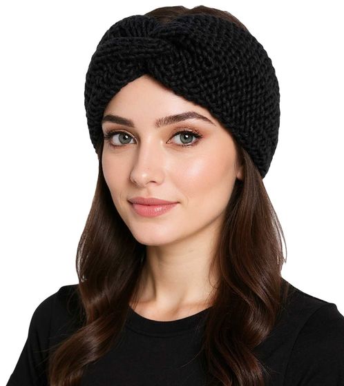 ZWILLINGSHERZ Knitted Headband with Wool, Chunky Knit Headwear, Winter Headband, Accessory, 8007 Black