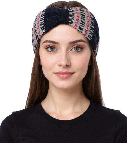 ZWILLINGSHERZ Strick-Stirnband Kaschmir-Stirnband Kopfbedeckung mit winterlichem Muster Winter-Stirnband Accessoire 8007 Blau/Grau/Pink