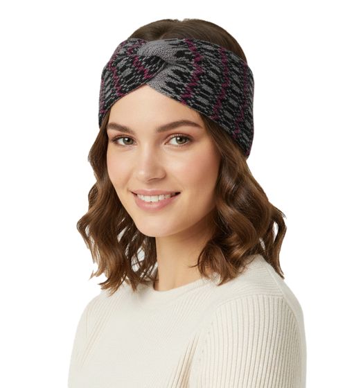 ZWILLINGSHERZ Strick-Stirnband Kaschmir-Stirnband Kopfbedeckung mit winterlichem Muster Winter-Stirnband Accessoire 8007 Grau/Schwarz/Pink