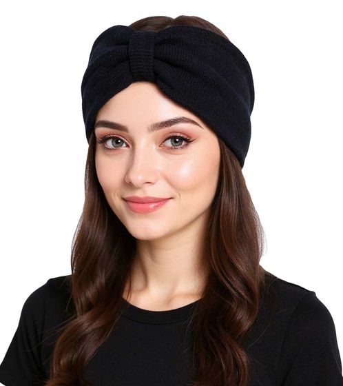 ZWILLINGSHERZ Kaschmir Stirnband Woll-Stirnband Kopfbedeckung Feinstrick Winter-Stirnband Accessoire 8007 Marine-Blau