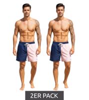 Pierre Cardin Men's Swim Shorts, Stylish Swim Shorts, LA205027 Navy/Pink, 2-Pack