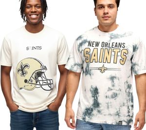 RE:COVERED X NFL Herren T-Shirt New Orleans Saints Logo-Schriftzug Baumwoll-Shirt Rundhals-Shirt Grau oder Beige RE:COVERED X NFL Herren T-Shirt New Orleans Saints Logo-Schriftzug Baumwoll-Shirt Rundhals-Shirt Grau oder Beige