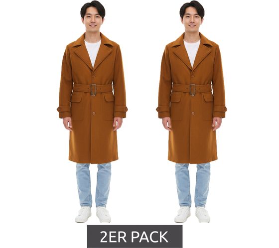Confezione da 2 cappotti in misto lana da uomo, giacca autunnale con cintura, maniche lunghe, giacca invernale con bottoni, 936768 marrone Confezione da 2 cappotti in misto lana da uomo, giacca autunnale con cintura, maniche lunghe, giacca invernale con bottoni, 936768 marrone