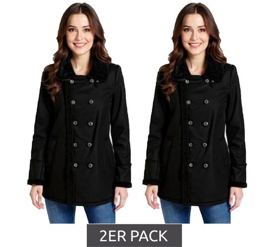 Lot de 2 manteaux femme avec col en fourrure, veste en simili-agneau, parka d'automne, 939077, noir Lot de 2 manteaux femme avec col en fourrure, veste en simili-agneau, parka d'automne, 939077, noir