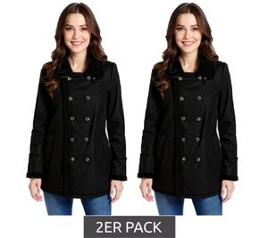 Confezione da 2 cappotti da donna con collo in pelliccia di peluche, giacca in finta pelle di agnello, parka autunnale, 939077 Nero Confezione da 2 cappotti da donna con collo in pelliccia di peluche, giacca in finta pelle di agnello, parka autunnale, 939077 Nero