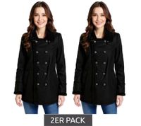 Lot de 2 manteaux femme avec col en fourrure, veste en simili-agneau, parka d'automne, 939077, noir Lot de 2 manteaux femme avec col en fourrure, veste en simili-agneau, parka d'automne, 939077, noir
