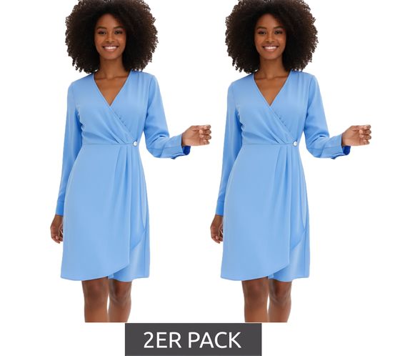 Vestido cruzado para mujer (paquete de 2), vestido de primavera con cuello camisero, vestido midi, 967439 azul Vestido cruzado para mujer (paquete de 2), vestido de primavera con cuello camisero, vestido midi, 967439 azul