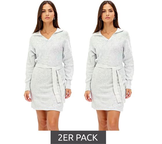 Lot de 2 robes en maille pour femme, mini-robe à col polo, manches longues en coton, 917467 Gris Lot de 2 robes en maille pour femme, mini-robe à col polo, manches longues en coton, 917467 Gris