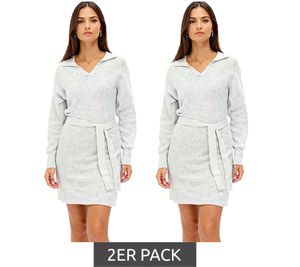 Lot de 2 robes en maille pour femme, mini-robe à col polo, manches longues en coton, 917467 Gris Lot de 2 robes en maille pour femme, mini-robe à col polo, manches longues en coton, 917467 Gris
