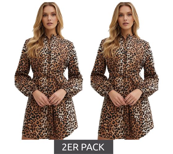 Confezione da 2 abiti blusa da donna, abito midi con stampa leopardata, abito chemisier 974466 Marrone/Nero Confezione da 2 abiti blusa da donna, abito midi con stampa leopardata, abito chemisier 974466 Marrone/Nero