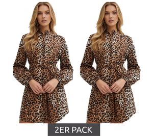 Lot de 2 robes chemisier femme, robe midi à imprimé léopard, robe chemise 974466 Marron/Noir Lot de 2 robes chemisier femme, robe midi à imprimé léopard, robe chemise 974466 Marron/Noir