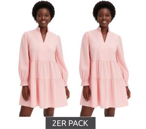 Lot de 2 robes évasées à volants avec encolure et ourlets smockés, mini-robe en coton, 956565, rose Lot de 2 robes évasées à volants avec encolure et ourlets smockés, mini-robe en coton, 956565, rose