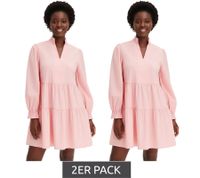 Lot de 2 robes évasées à volants avec encolure et ourlets smockés, mini-robe en coton, 956565, rose Lot de 2 robes évasées à volants avec encolure et ourlets smockés, mini-robe en coton, 956565, rose