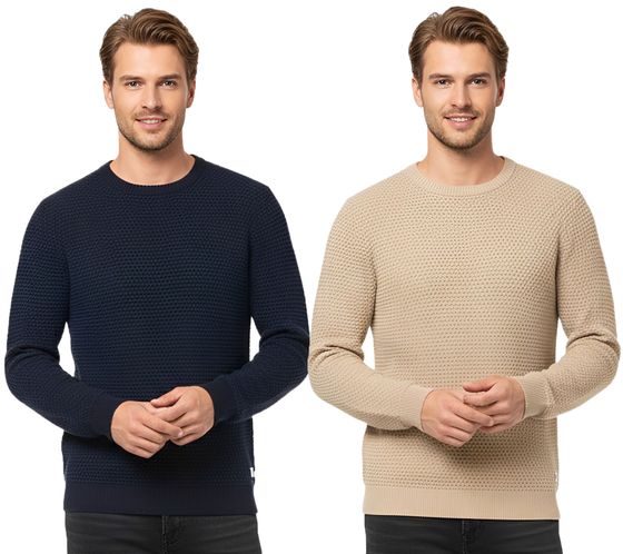 Suéter de punto JACK & JONES JJEATLAS para hombre con diseño estructurado, jersey de algodón, cuello redondo, 12212816, beige o azul oscuro Suéter de punto JACK & JONES JJEATLAS para hombre con diseño estructurado, jersey de algodón, cuello redondo, 12212816, beige o azul oscuro