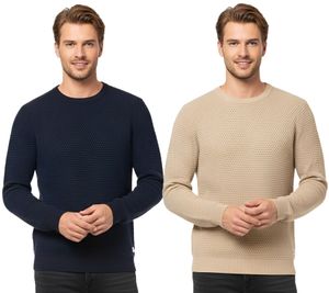 Maglione da uomo JACK & JONES JJEATLAS in maglia con design strutturato, in cotone, girocollo, 12212816, beige o blu scuro Maglione da uomo JACK & JONES JJEATLAS in maglia con design strutturato, in cotone, girocollo, 12212816, beige o blu scuro