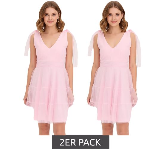 Lot de 2 mini-robes élégantes en tulle délicat avec nœuds, robe en maille 915092 Rose Lot de 2 mini-robes élégantes en tulle délicat avec nœuds, robe en maille 915092 Rose