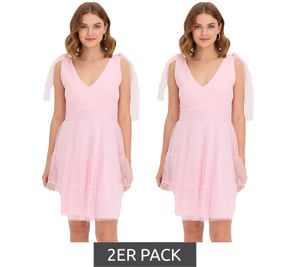 Confezione da 2 miniabiti eleganti in delicato tulle con dettagli a fiocco, abito in rete 915092 Rosa Confezione da 2 miniabiti eleganti in delicato tulle con dettagli a fiocco, abito in rete 915092 Rosa