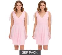 Lot de 2 mini-robes élégantes en tulle délicat avec nœuds, robe en maille 915092 Rose Lot de 2 mini-robes élégantes en tulle délicat avec nœuds, robe en maille 915092 Rose