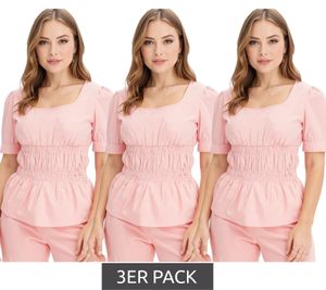 Confezione risparmio da 3 camicette in cotone con maniche a sbuffo, top estivo, maglietta a maniche corte da donna, 963325 rosa Confezione risparmio da 3 camicette in cotone con maniche a sbuffo, top estivo, maglietta a maniche corte da donna, 963325 rosa