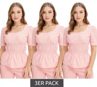 Lot de 3 chemisiers en coton à manches bouffantes, haut d'été et chemise à manches courtes pour femme, 963325 Rose Lot de 3 chemisiers en coton à manches bouffantes, haut d'été et chemise à manches courtes pour femme, 963325 Rose