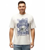 Camiseta RE:COVERED X NFL para hombre con estampado "Campeones del Mundo", de algodón, para los New England Patriots o los Indianapolis Colts, color crudo-blanco Camiseta RE:COVERED X NFL para hombre con estampado "Campeones del Mundo", de algodón, para los New England Patriots o los Indianapolis Colts, color crudo-blanco
