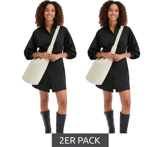 2er Sparpack modisches Damen Mini-Kleid mit Hemdkragen Langarm-Kleid 932396 Schwarz 2er Sparpack modisches Damen Mini-Kleid mit Hemdkragen Langarm-Kleid 932396 Schwarz