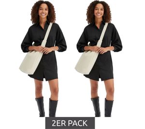 2er Sparpack modisches Damen Mini-Kleid mit Hemdkragen Langarm-Kleid 932396 Schwarz 2er Sparpack modisches Damen Mini-Kleid mit Hemdkragen Langarm-Kleid 932396 Schwarz