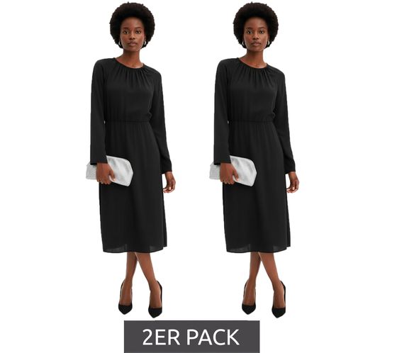 2er Sparpack minimalistisches Damen Satin-Kleid Frühlings-Kleid mit langen Ärmeln Maxi-Kleid 911211 Schwarz  2er Sparpack minimalistisches Damen Satin-Kleid Frühlings-Kleid mit langen Ärmeln Maxi-Kleid 911211 Schwarz