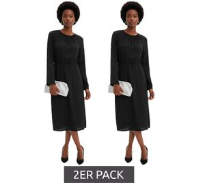 2er Sparpack minimalistisches Damen Satin-Kleid Frühlings-Kleid mit langen Ärmeln Maxi-Kleid 911211 Schwarz  2er Sparpack minimalistisches Damen Satin-Kleid Frühlings-Kleid mit langen Ärmeln Maxi-Kleid 911211 Schwarz
